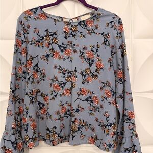 MELLODAY Floral Print Blouse in Blue and Pink